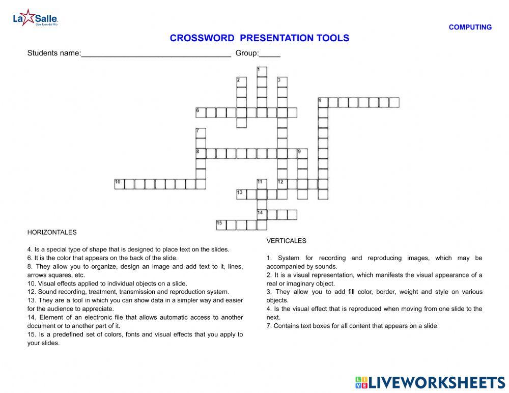 Crossword 2236205 SMTREJO Live Worksheets