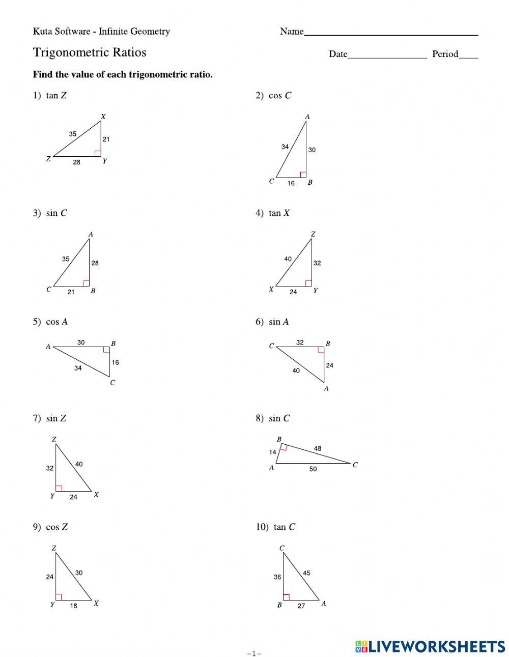 Trig. Ratios Practice worksheet | Live Worksheets trig-ratios-practice-worksheet-live-worksheets