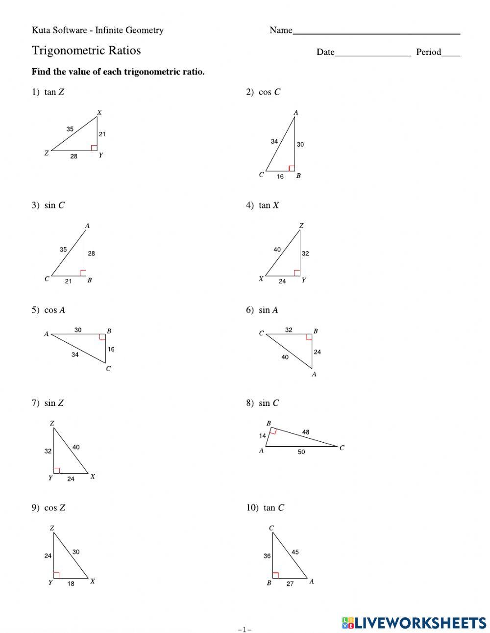 Trig. Ratios Practice