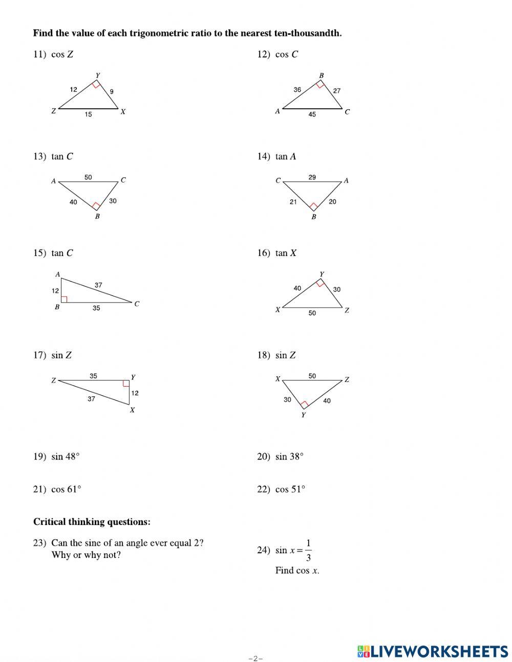 Trig. Ratios Practice