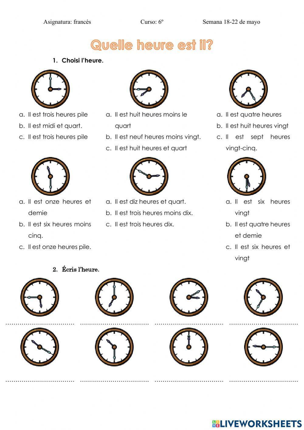 Horas en Francés 6º primaria