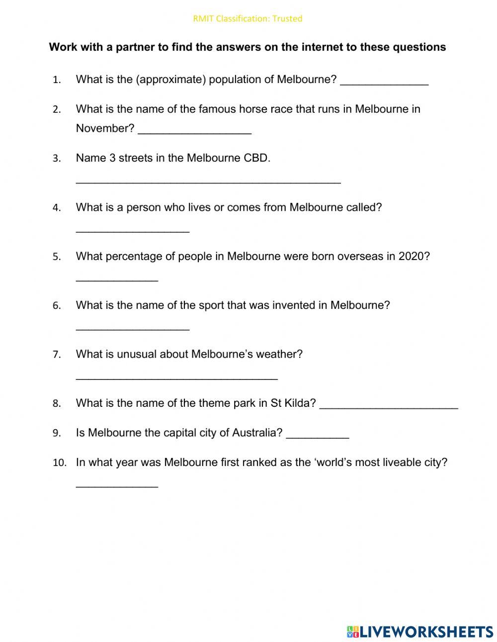 10 Questions about Melbourne