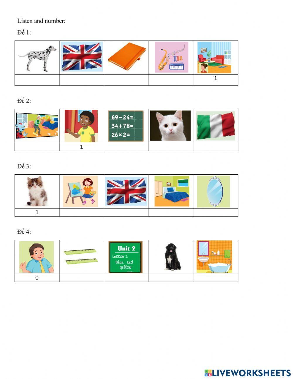 Listen and number grade 3