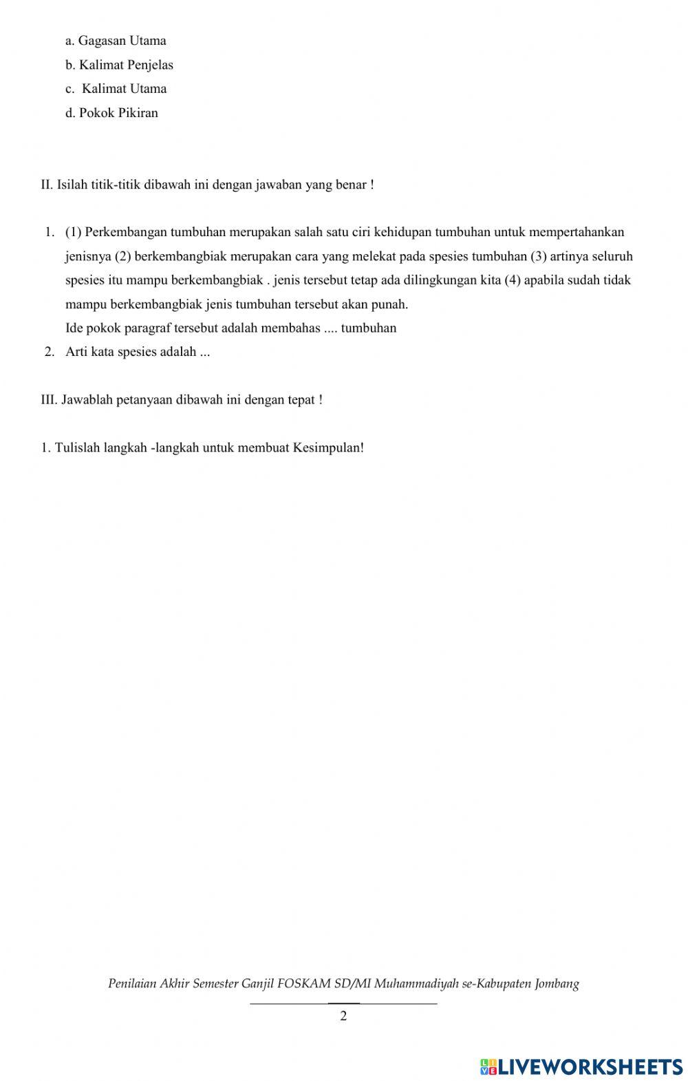 PAS Tema 1 muatan pelajaran BI