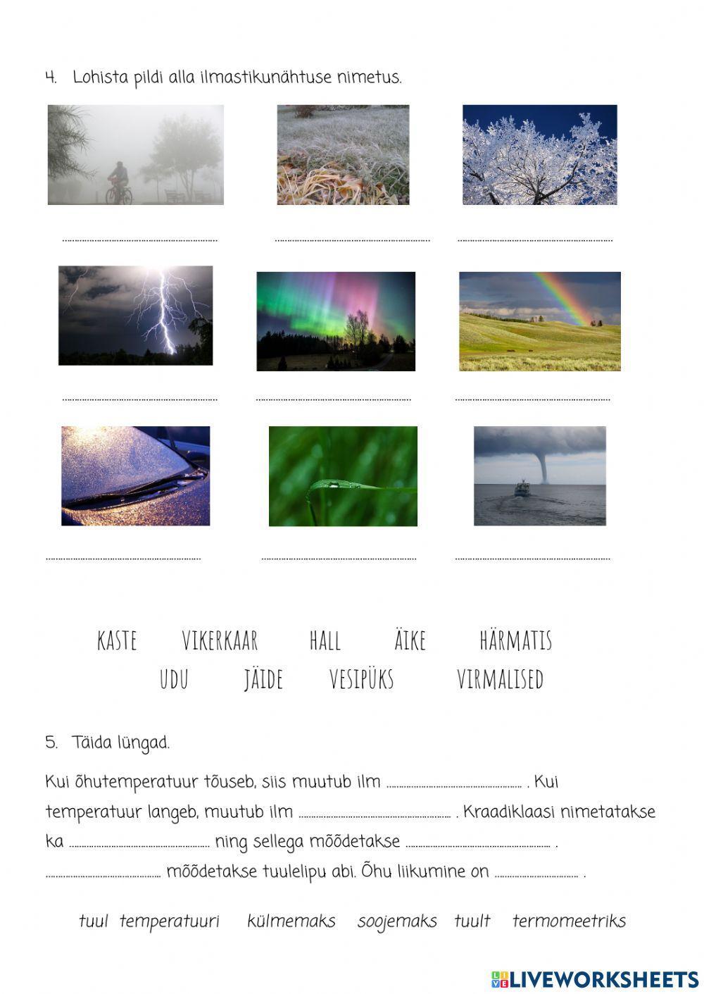 Ilma tunnused ja ilmastikunähtused