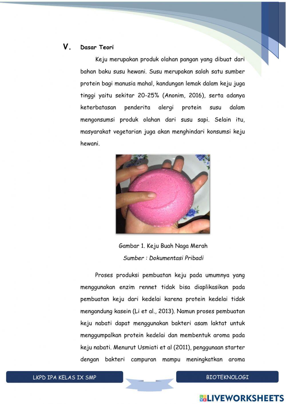 LKPD Proses Pembuatan Keju Buah Naga Merah-Materi Bioteknologi-IPA Kelas IX SMP