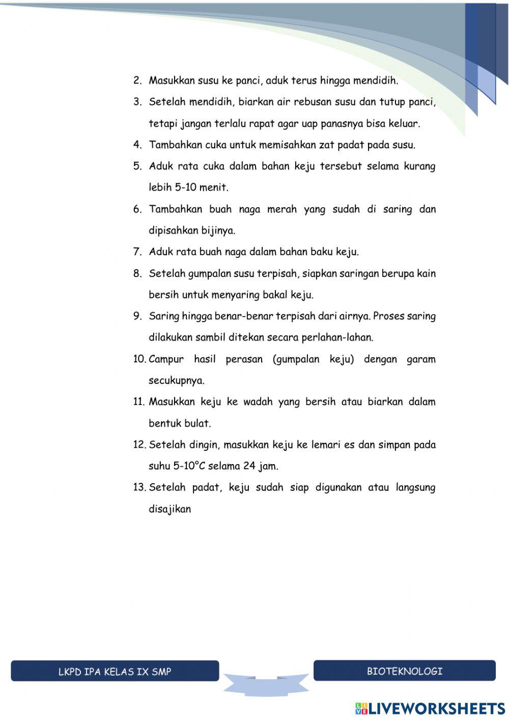 LKPD Proses Pembuatan Keju Buah Naga Merah-Materi Bioteknologi-IPA Kelas IX SMP