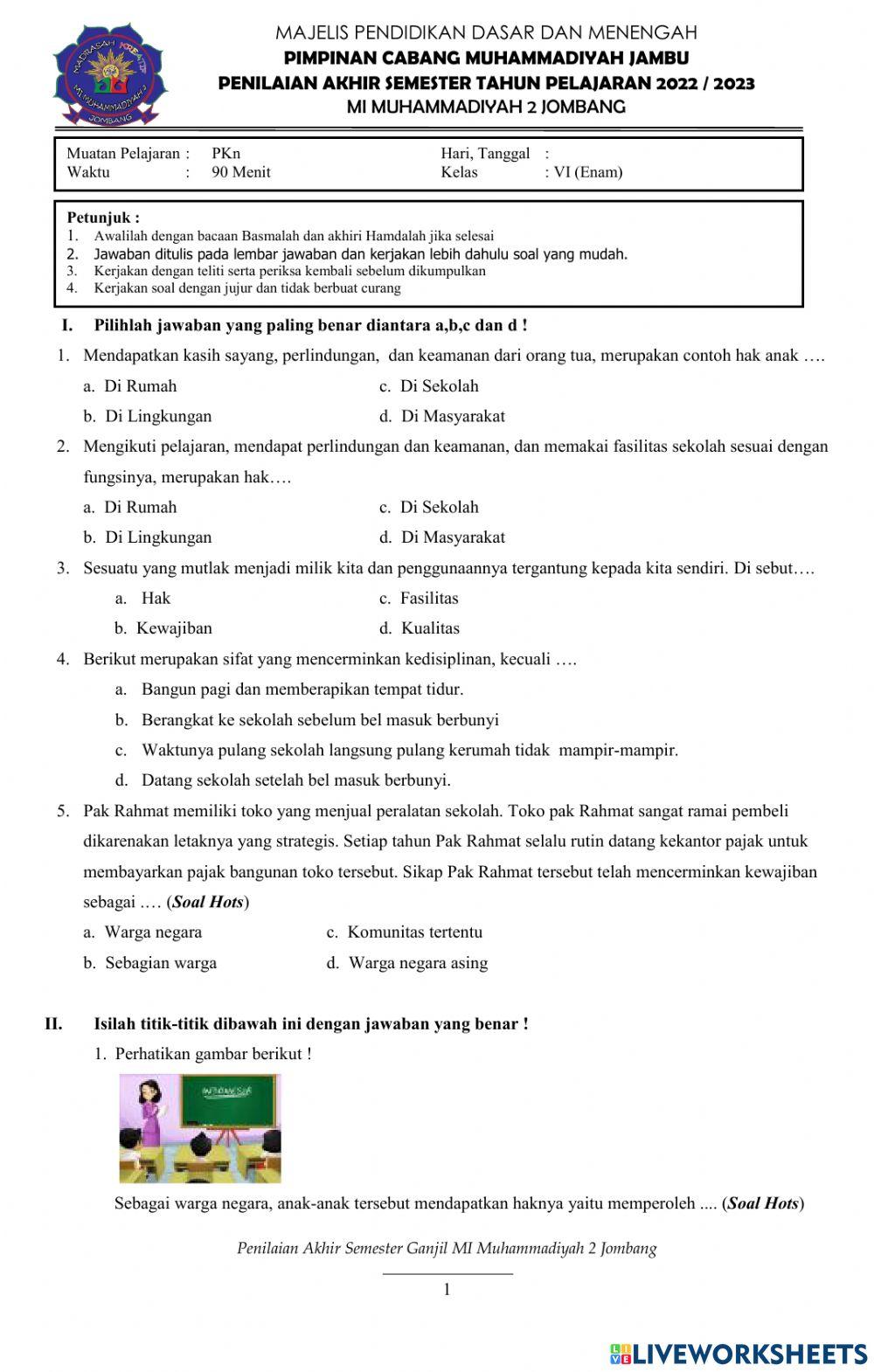 PAS ganjil tema 3 muatan pelajaran PKn