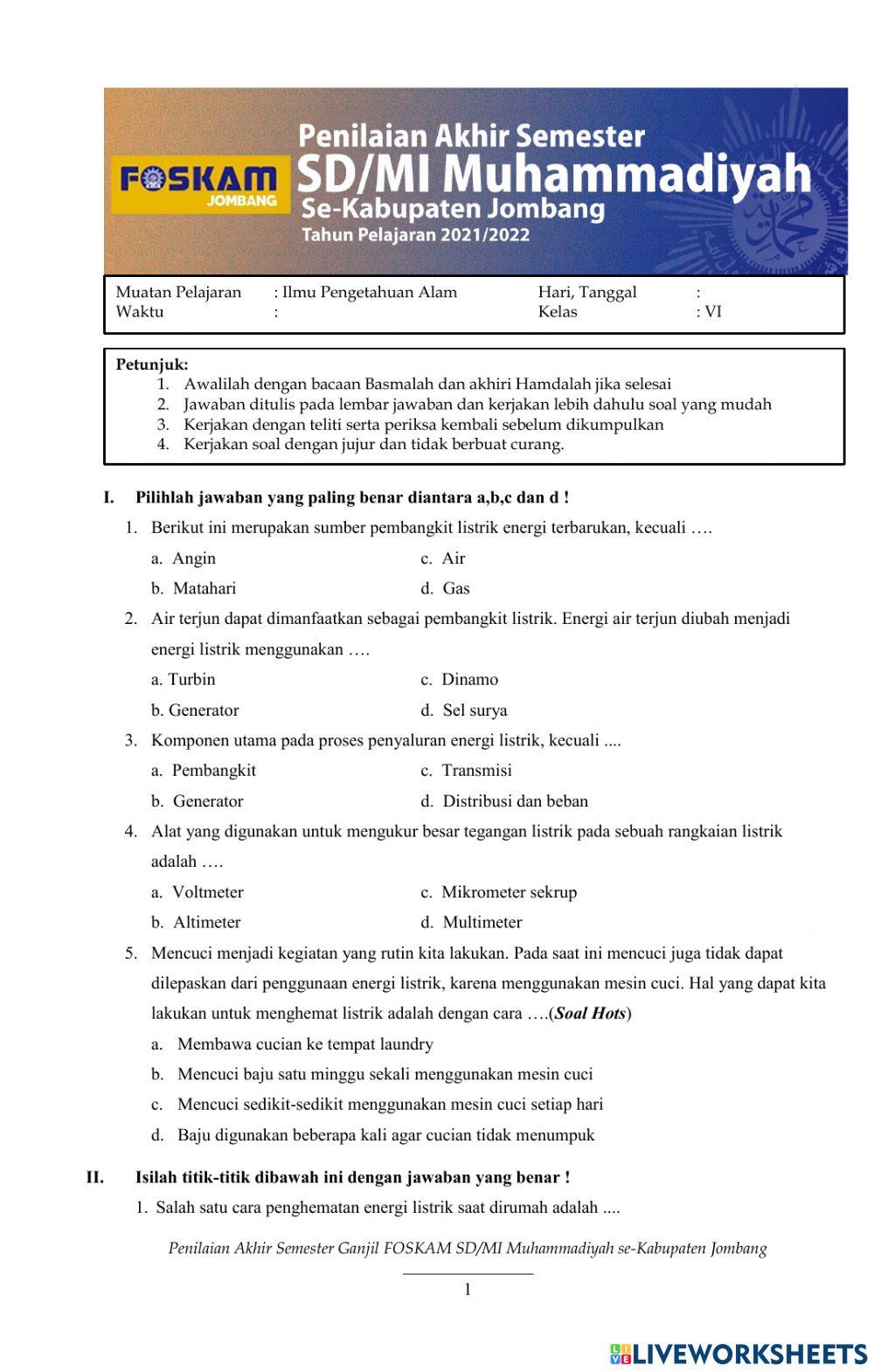 PAS Tema 4 muatan pelajaran IPA