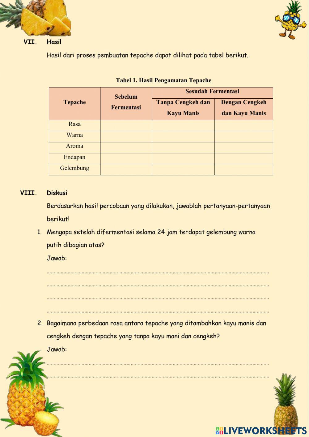 LKPD Proses Pembuatan Tepache Kuit Buah Nanas-Materi Bioteknologi-IPA Kelas IX SMP