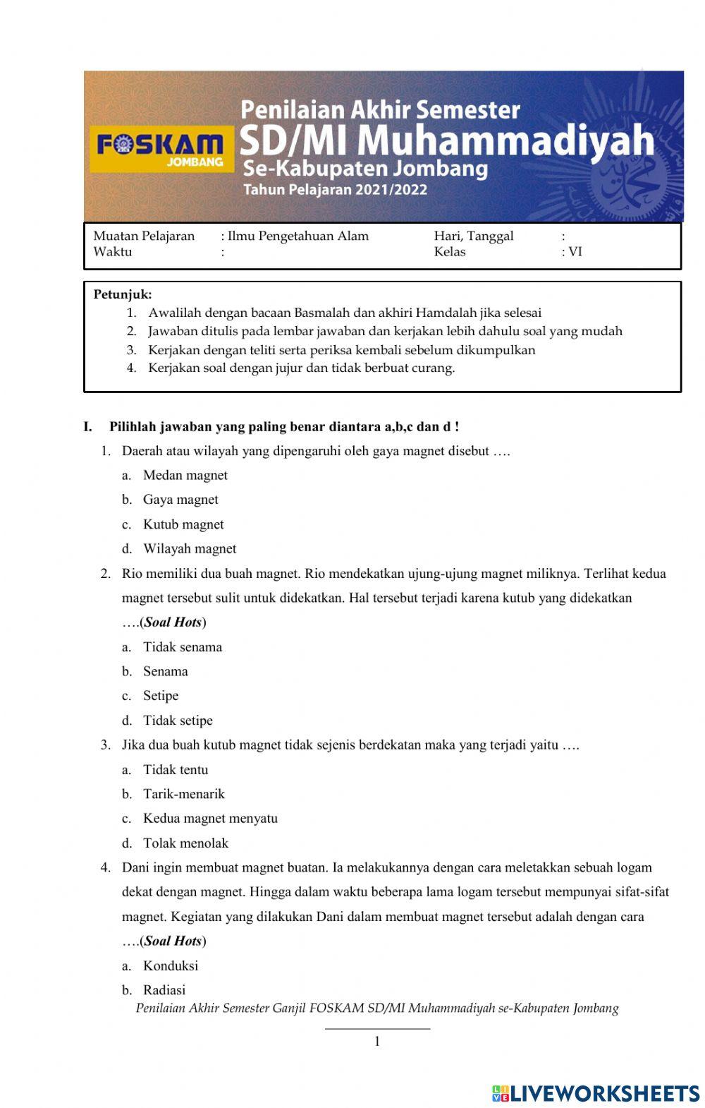 PAS Tema 5 muatan pelajaran IPA