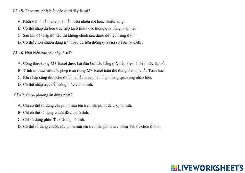 Tin 7 - Bài 7 - Phần mềm bảng tính