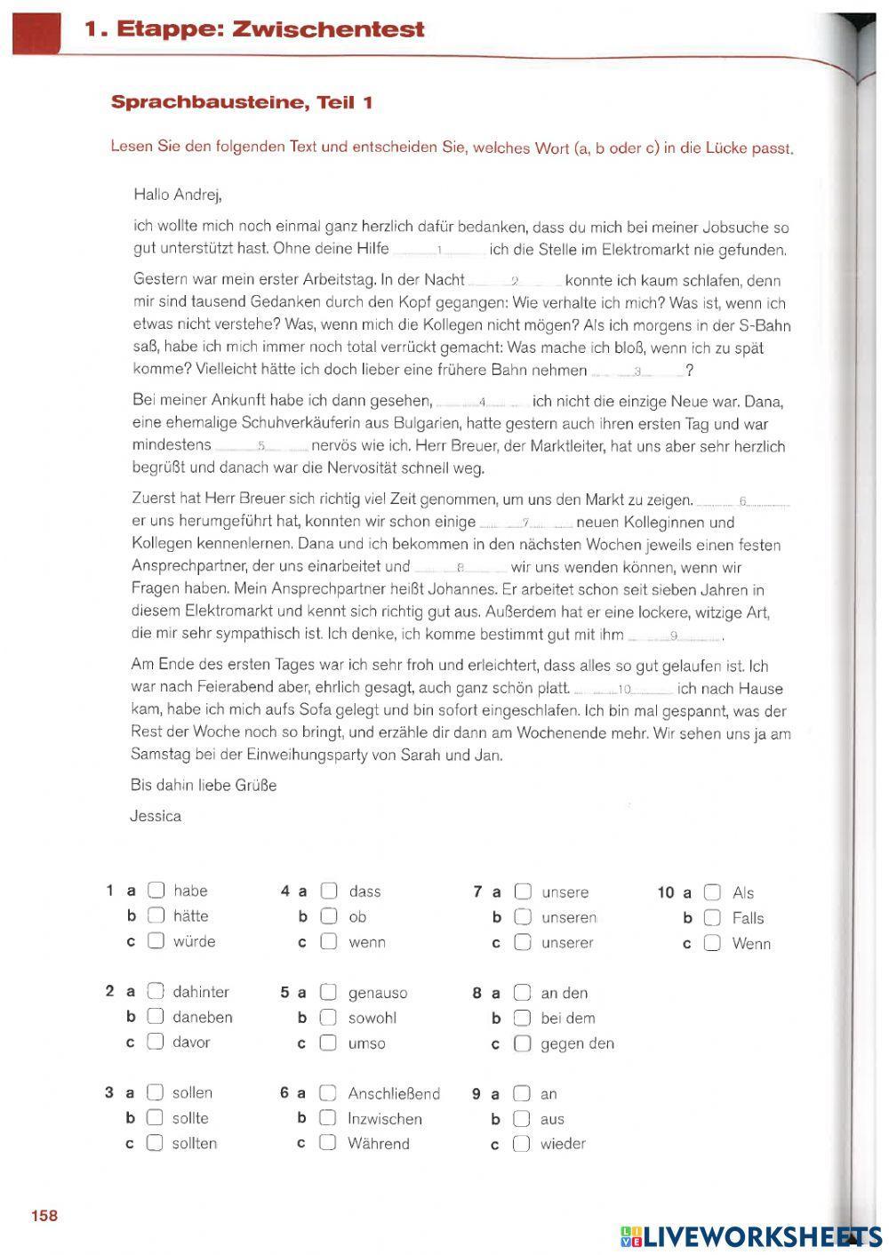 Zwischentest Lektionen 1 bis 3 Sprachbausteine