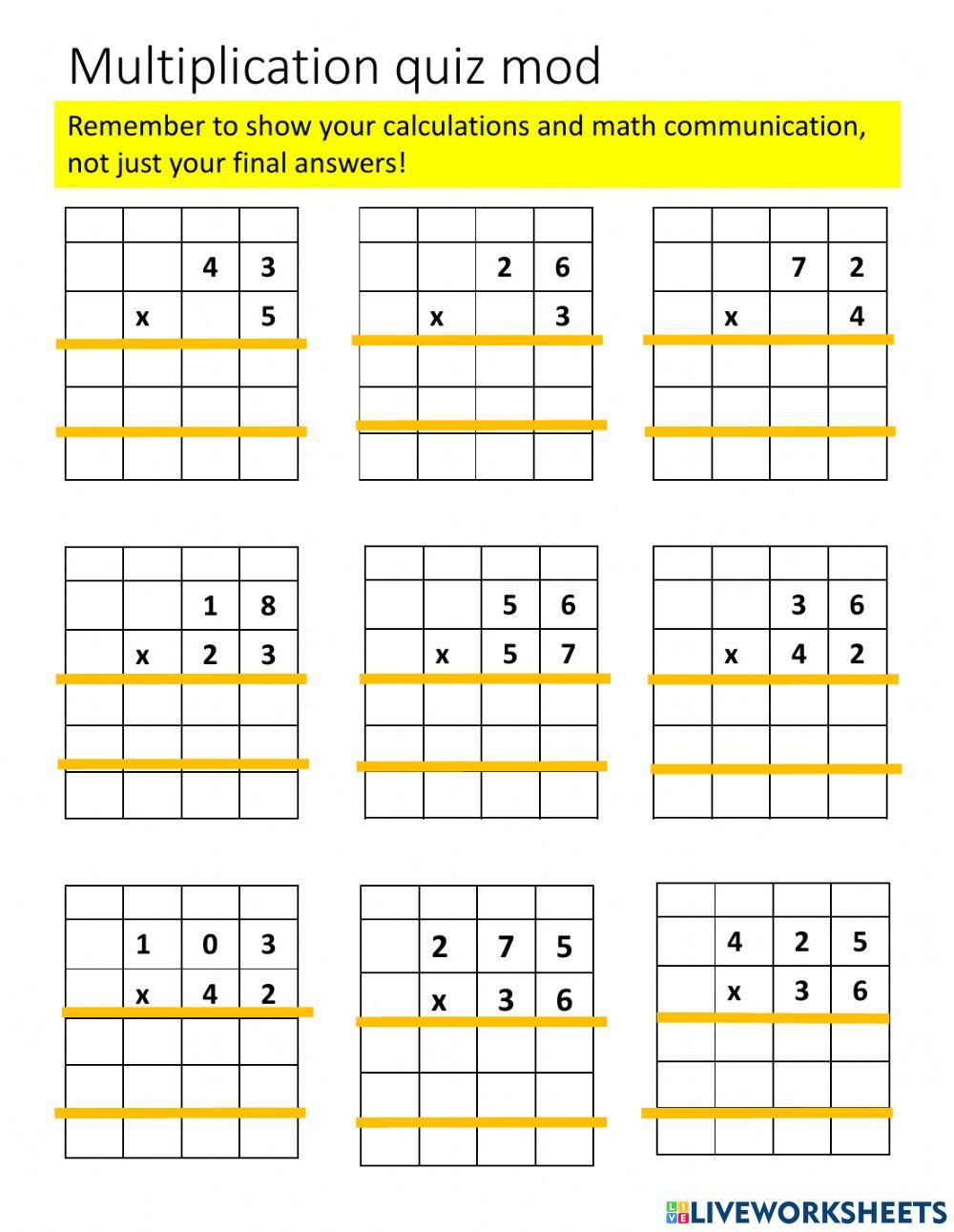 Multiplication quiz mod worksheet Live Worksheets