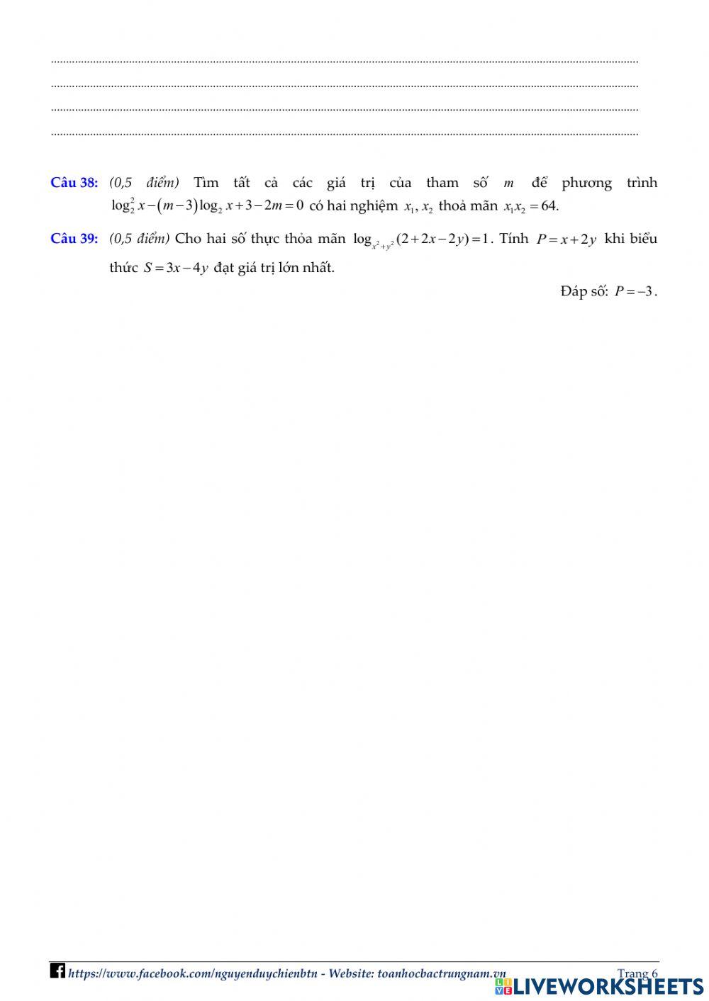 Toán 12 - Kiểm tra CK1 - Đề số 03 - PBC 2022