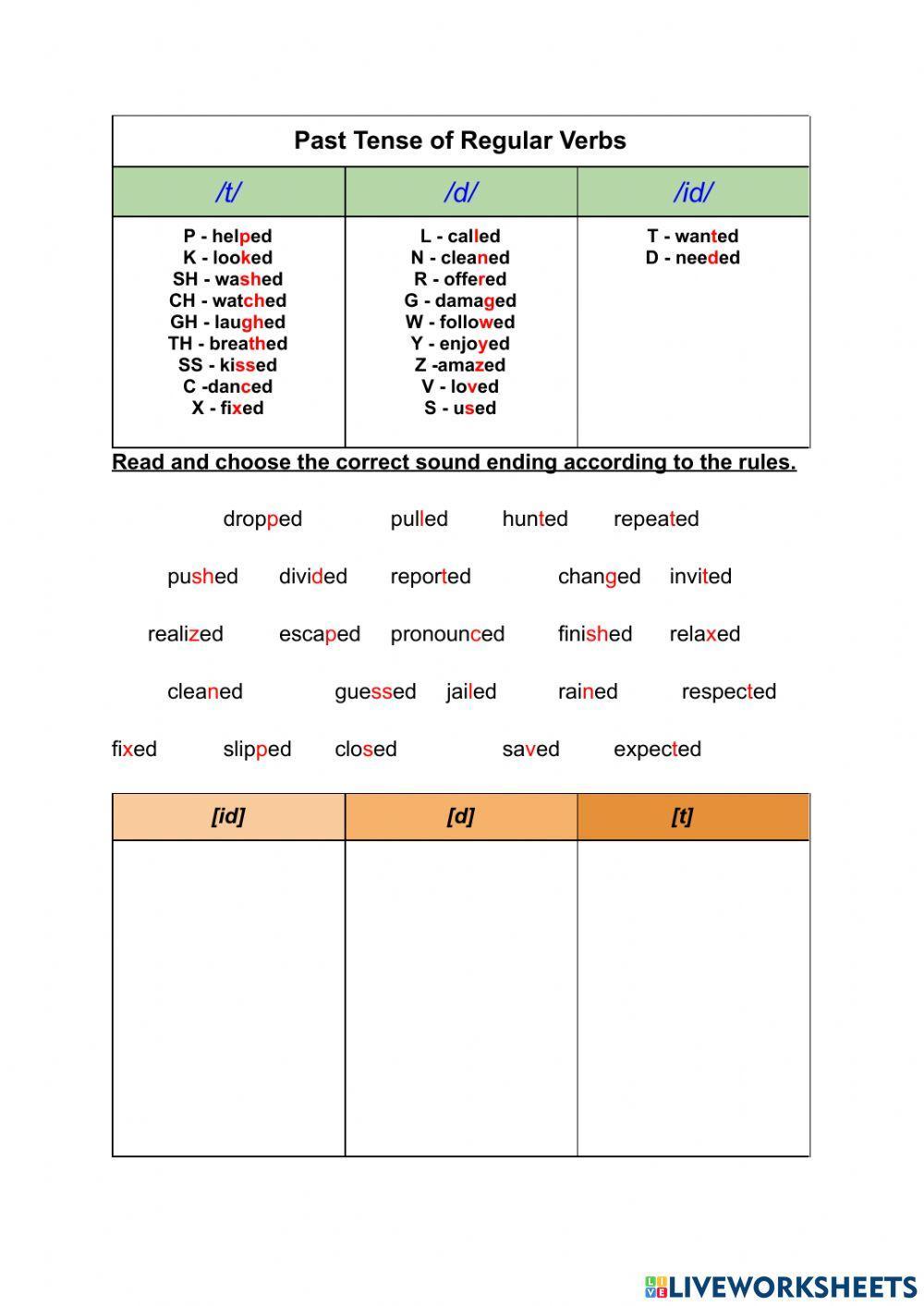 Past Tense of Regular Verbs - Sound Ending