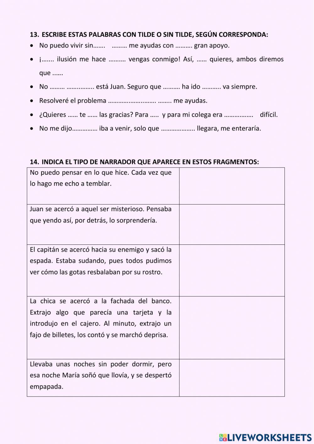 Unidad 2. narración y descripción. el sustantivo. la tilde diacrítica. el sustantivo, el sintagma nominal