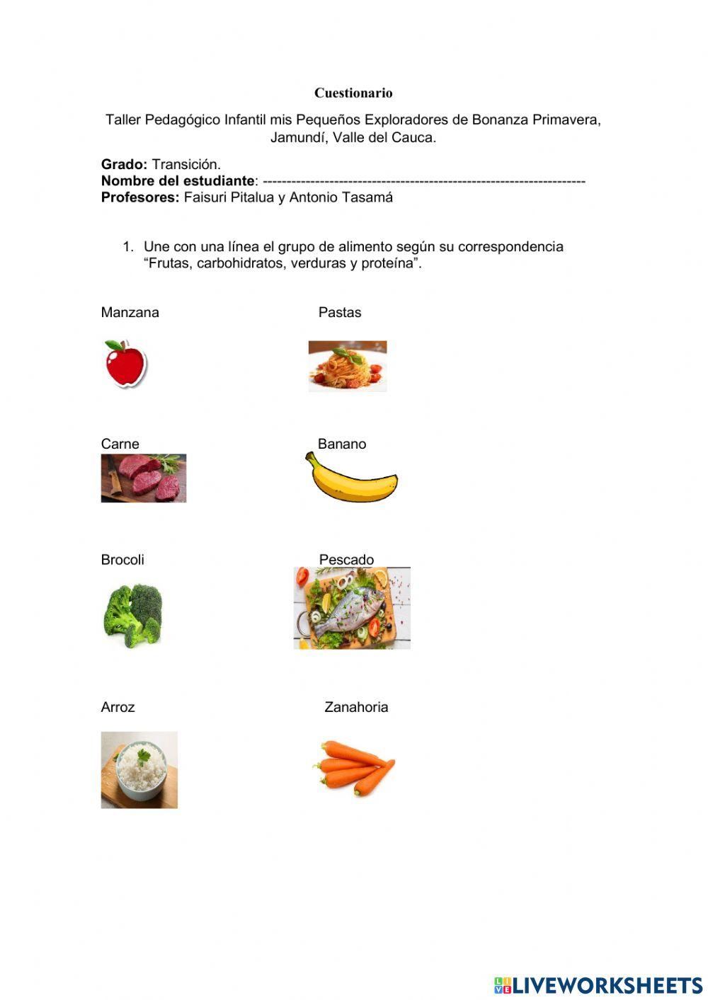 Cuetionario, alimentos saludables.