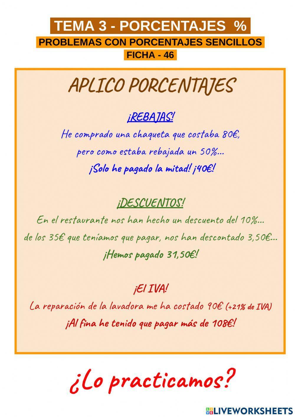 Problemas de porcentajes sencillos