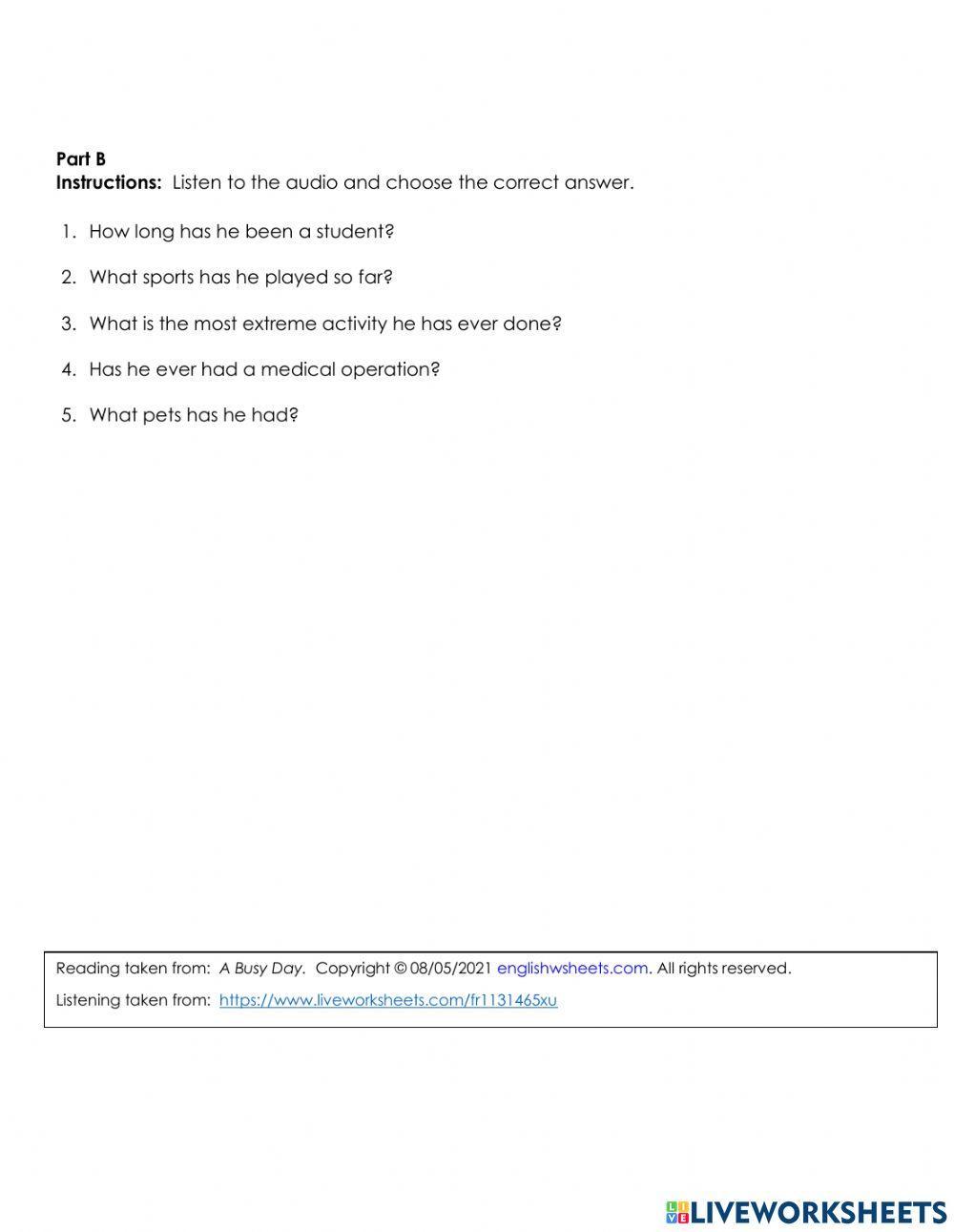 Present Perfect-Reading and Listening