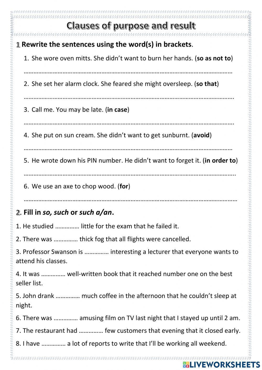 Clause of Result and Purpose