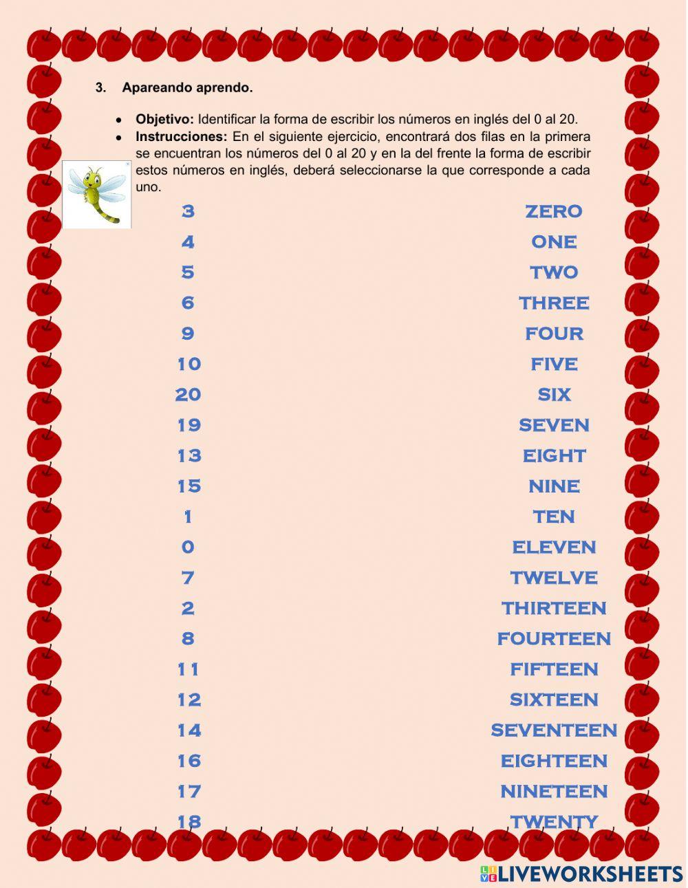 Ficha interactiva- los números en inglés.