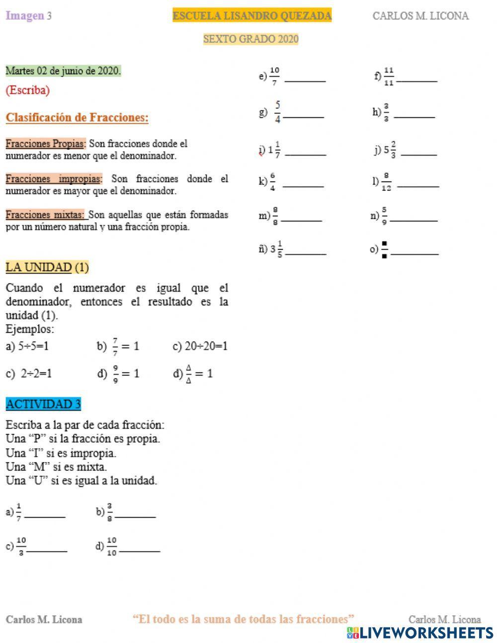 Clasificación de Fracciones