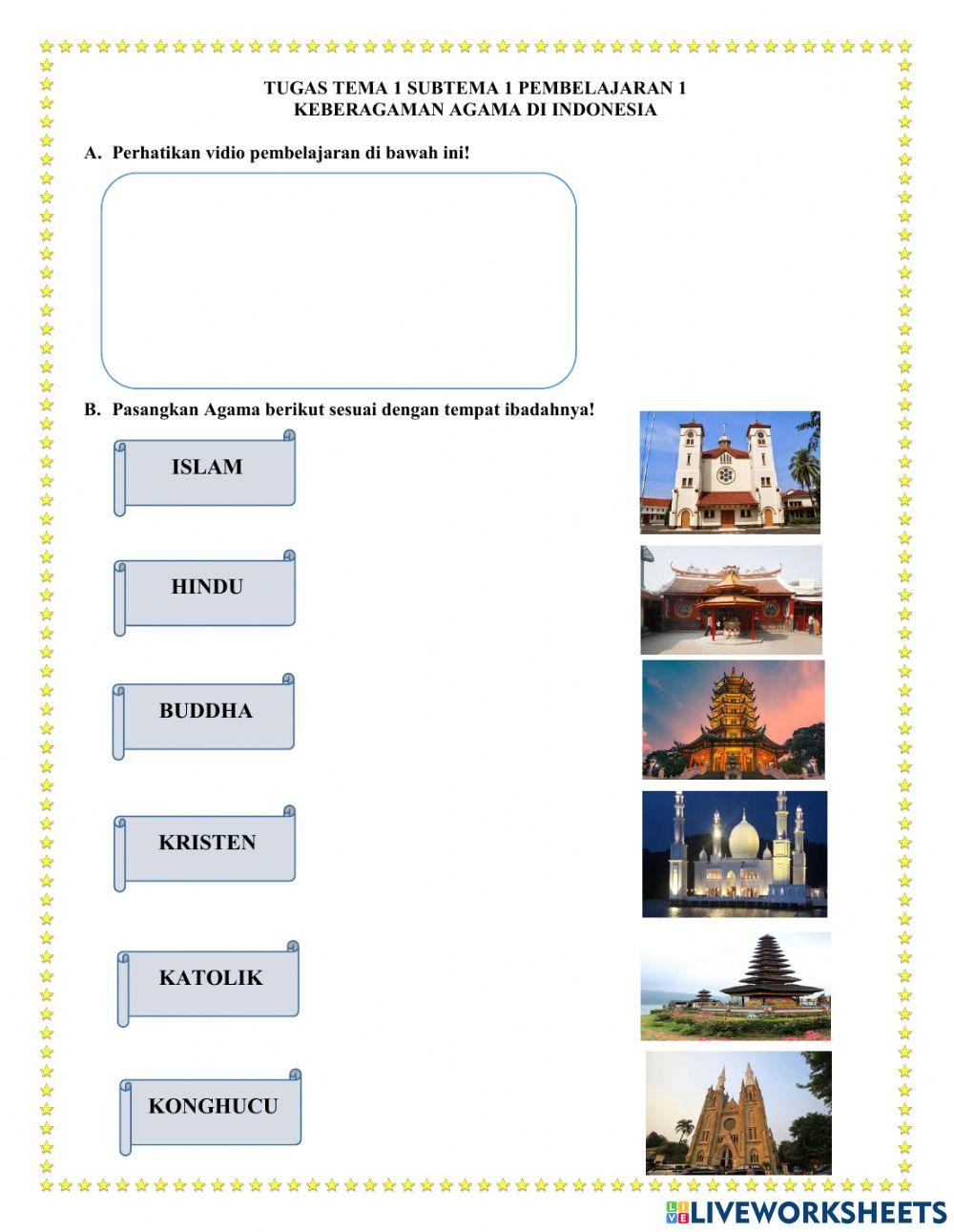 Tugas tema 1 subtema 1 pembelajaran 1 keberagaman agama di indonesia