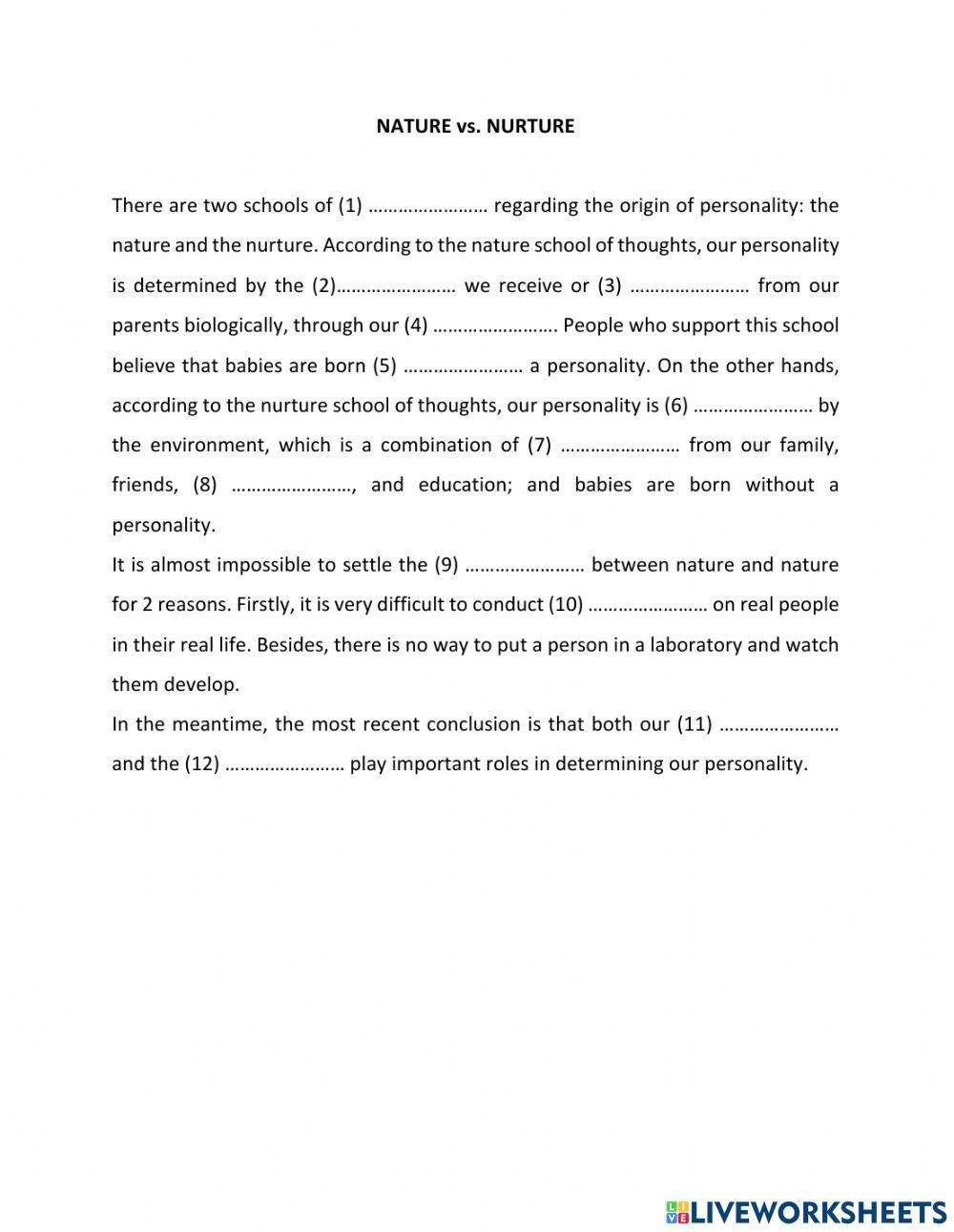 Nature vs. nurture worksheet Live Worksheets