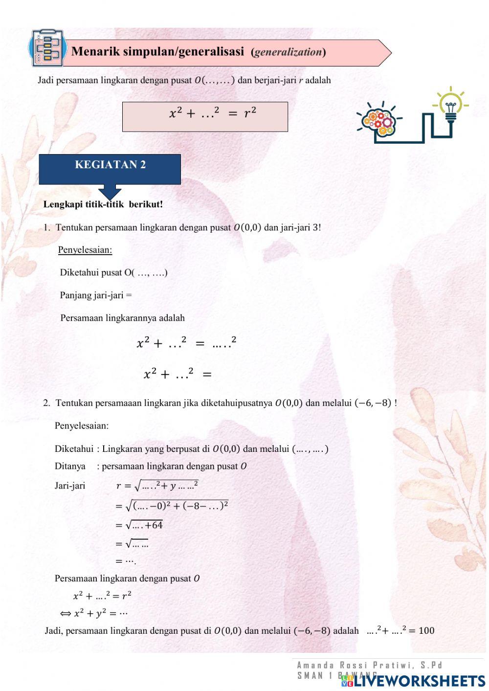 Persamaan Lingkaran Pusat O(0,0)