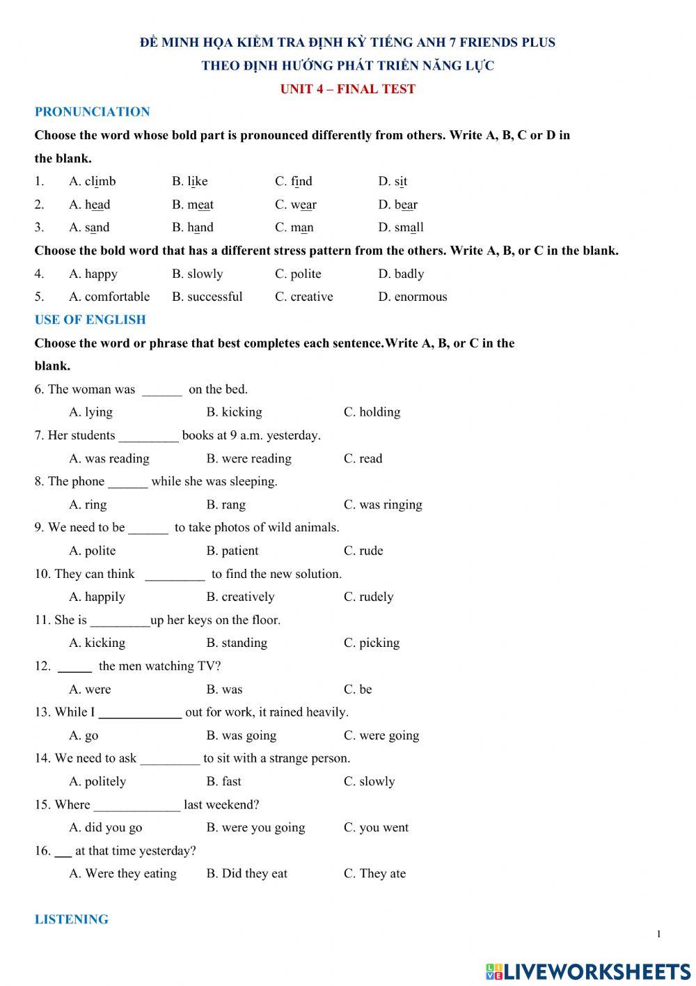 Friendplus 7 - Unit 4- finish