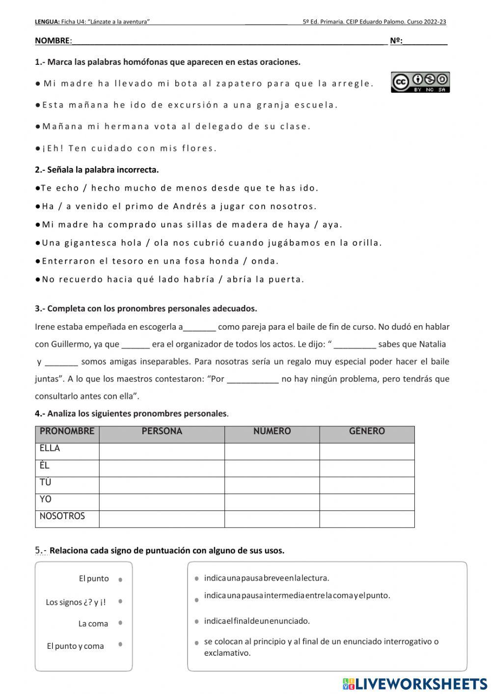 Ficha de repaso U.D.4 Lengua 5º