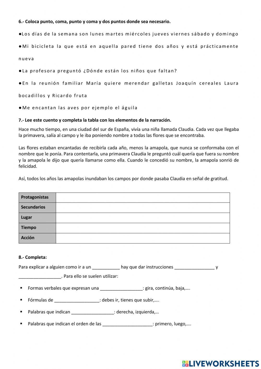 Ficha de repaso U.D.4 Lengua 5º
