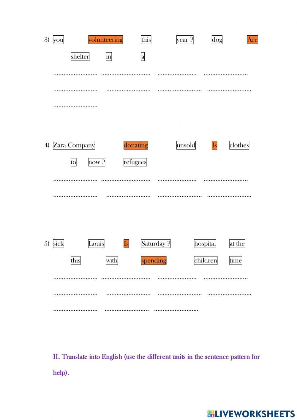 Volunteering - phrases and Be-ing