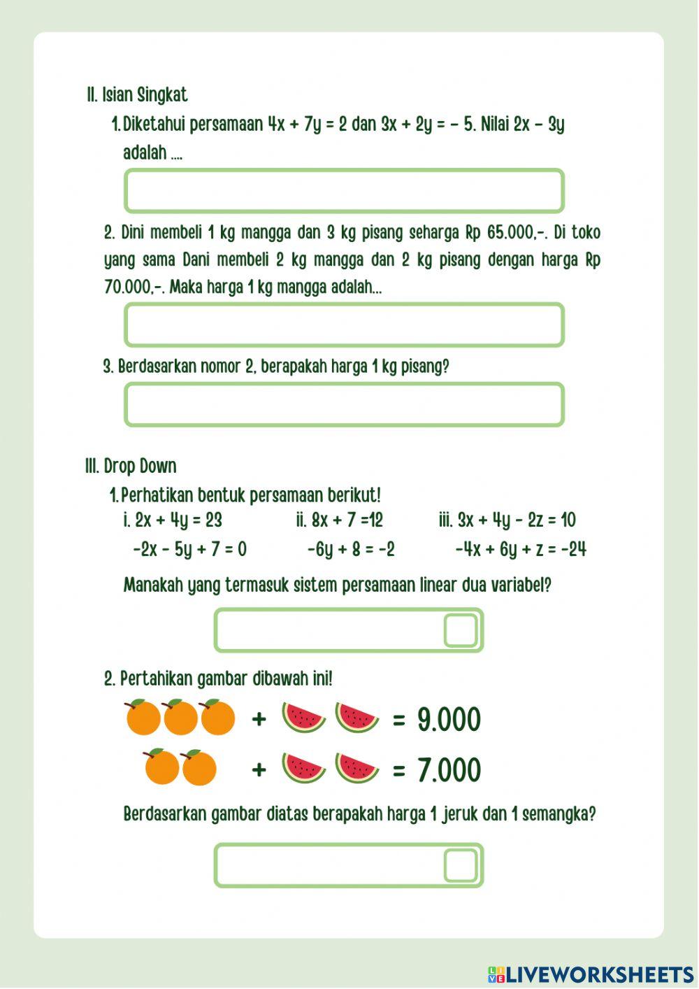 LKPD Sistem Persamaan Linear Dua Variabel