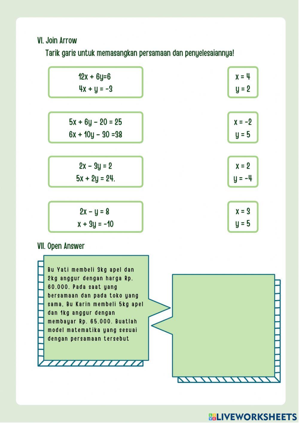 LKPD Sistem Persamaan Linear Dua Variabel