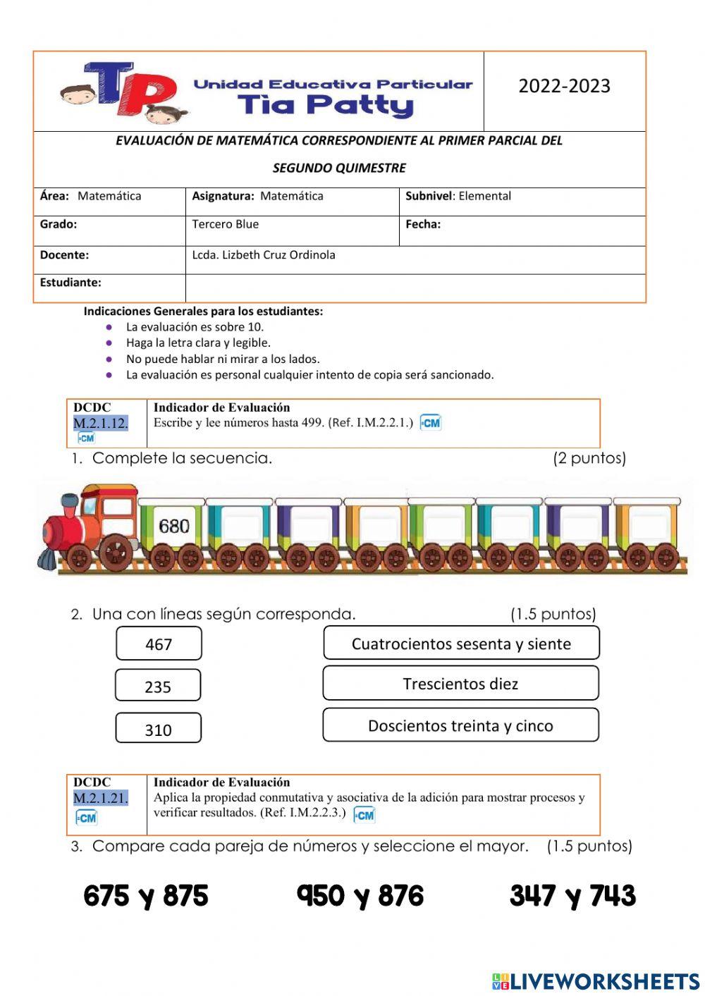 Evaluación de matemática