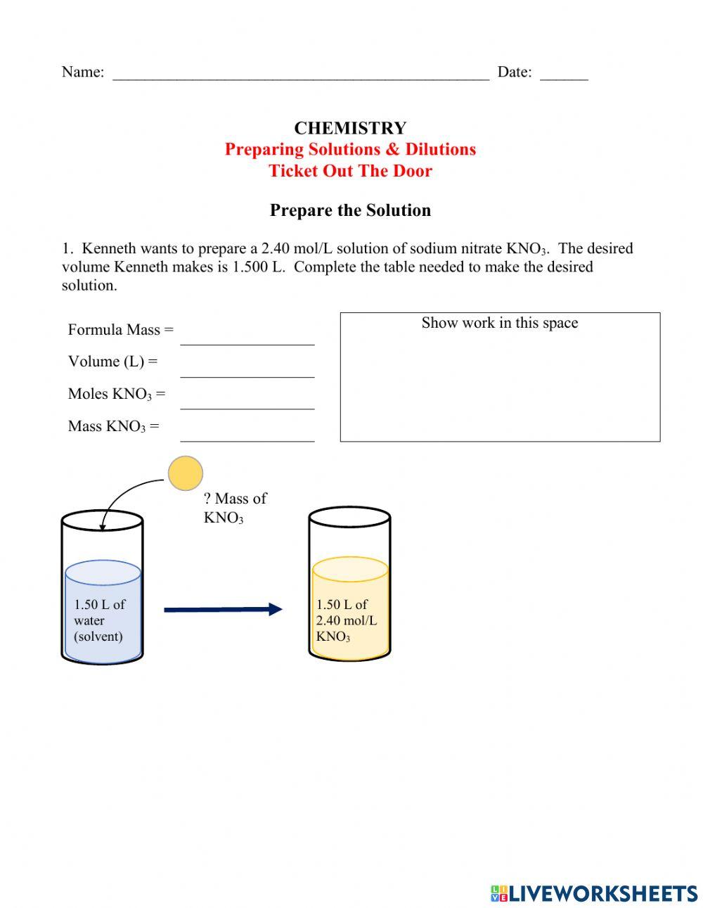 Solution Prep and Dilutions worksheet Live Worksheets Solution Prep and Dilutions worksheet Live Worksheets