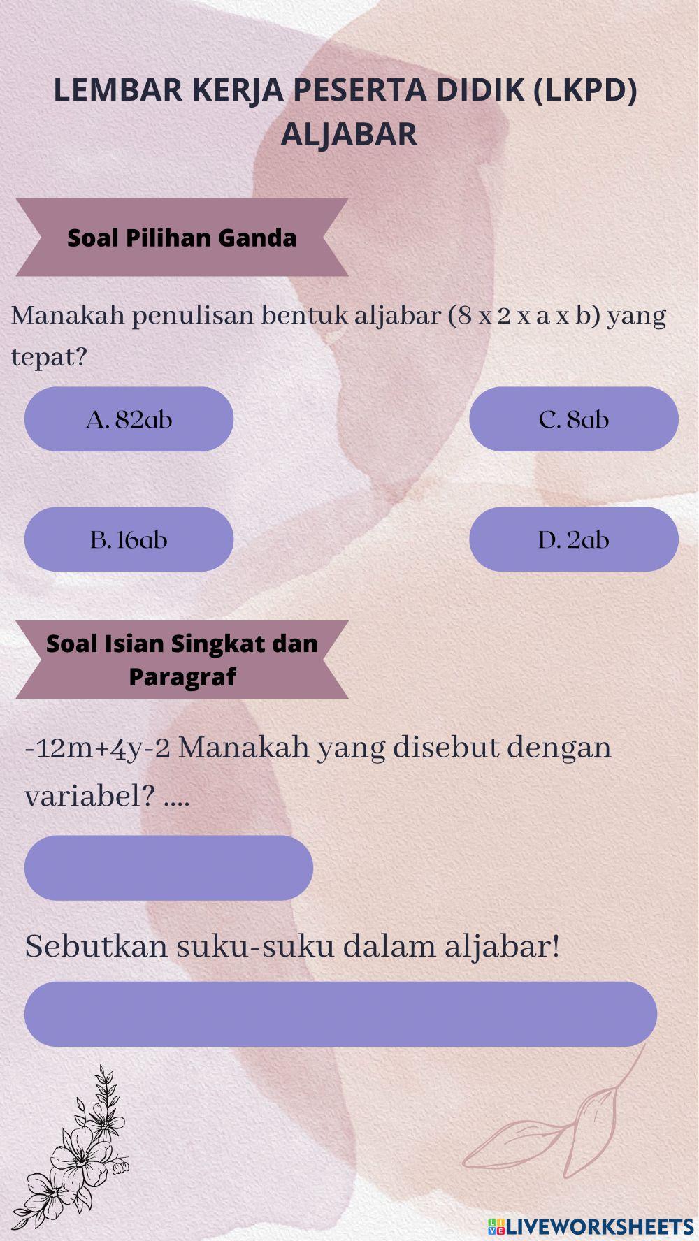 LKPD Soal Aljabar Matematika