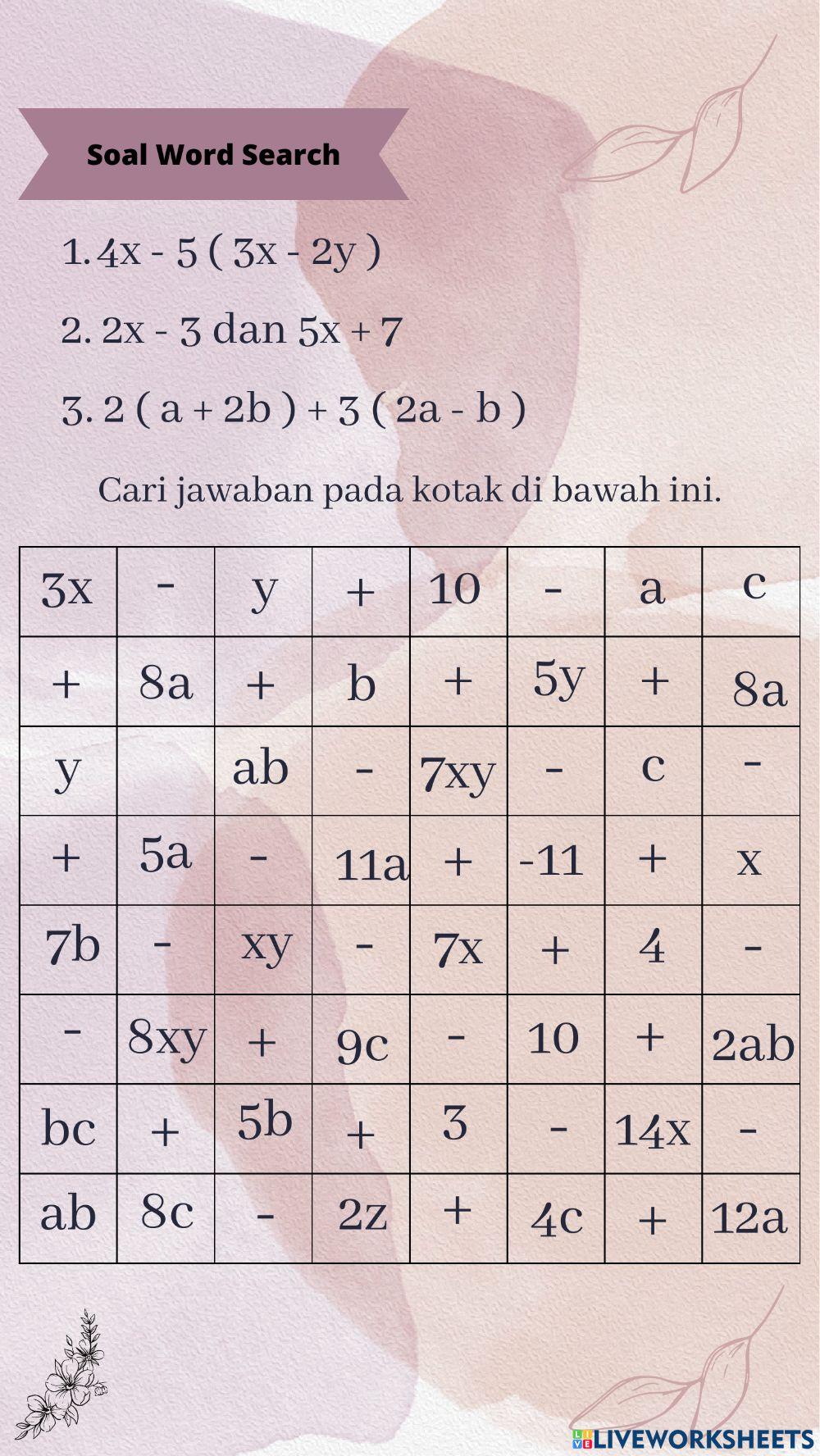 LKPD Soal Aljabar Matematika