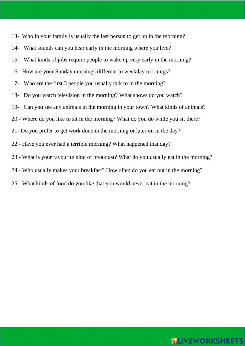 25 questions on mornings