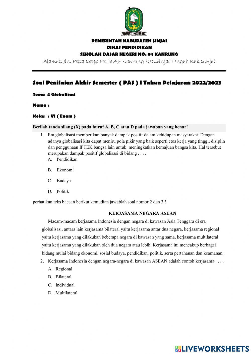 PAS sms 1 tema 4 kelas 6 sdn 94