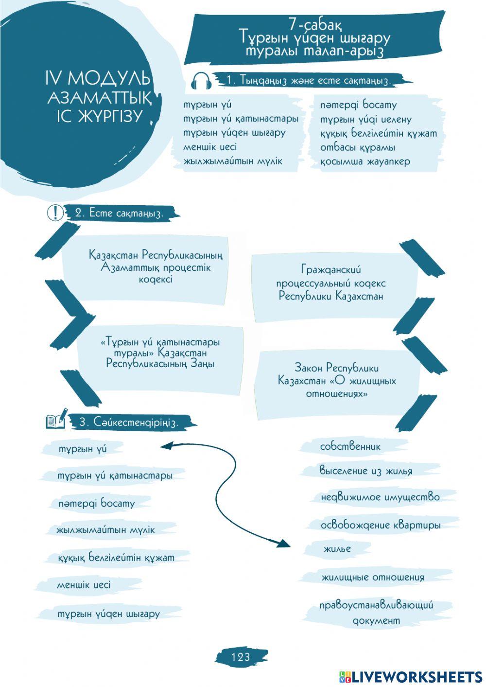 IV Модуль. 7-сабақ. Тұрғын үйден шығару туралы талап-арыз