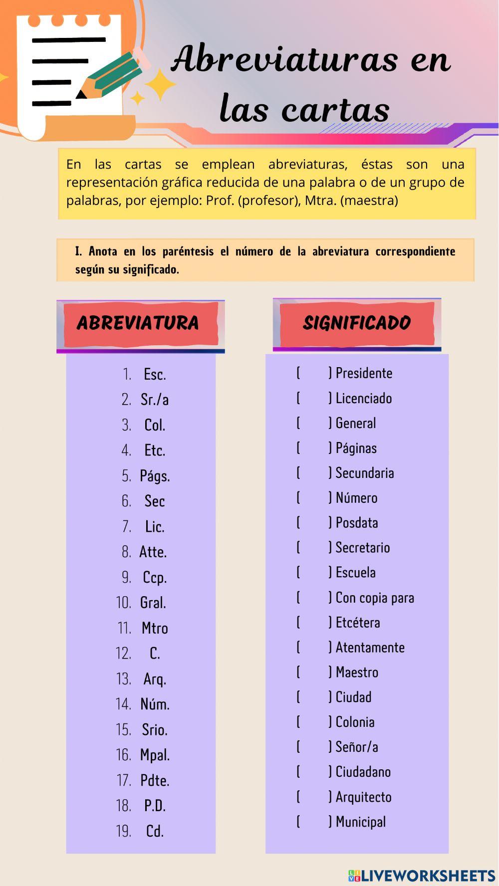 ABREVIATURAS DE LA CARTA FORMAL