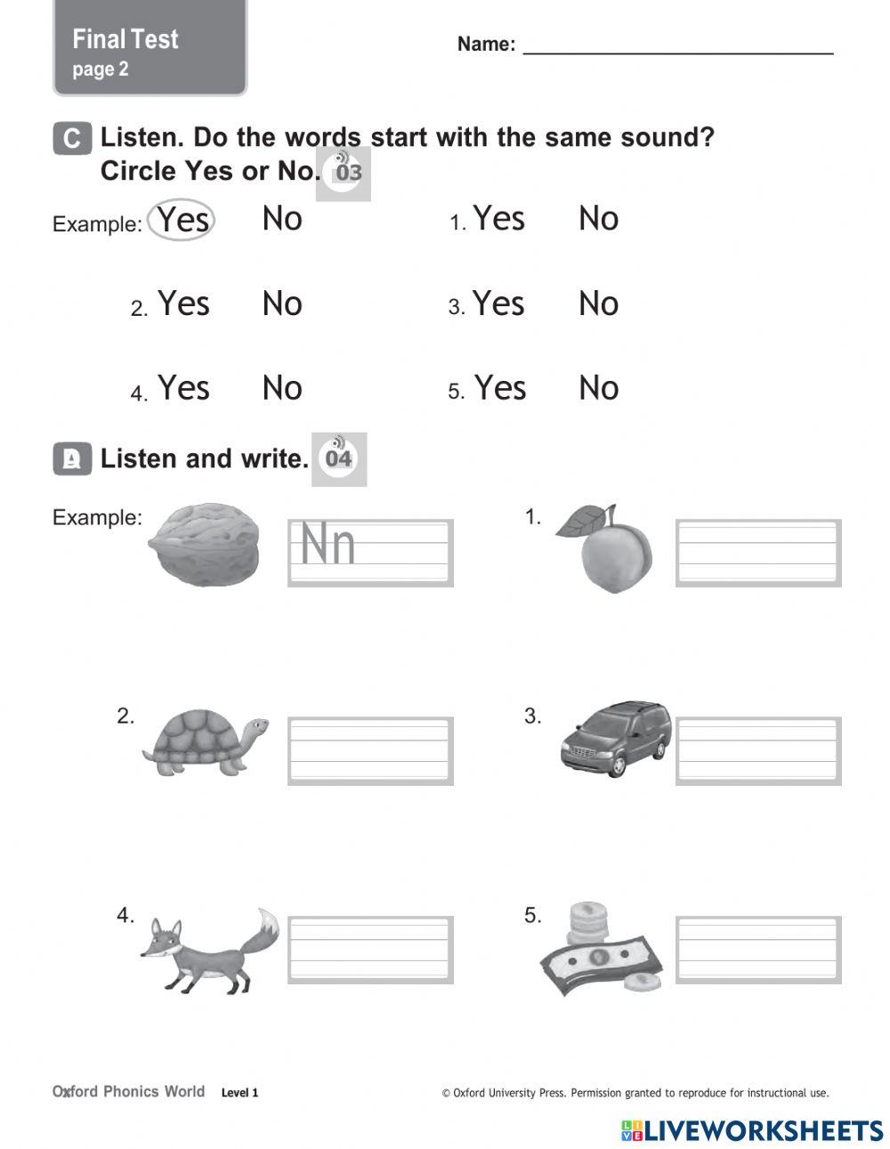 oxford phonics world 1 final test pdf