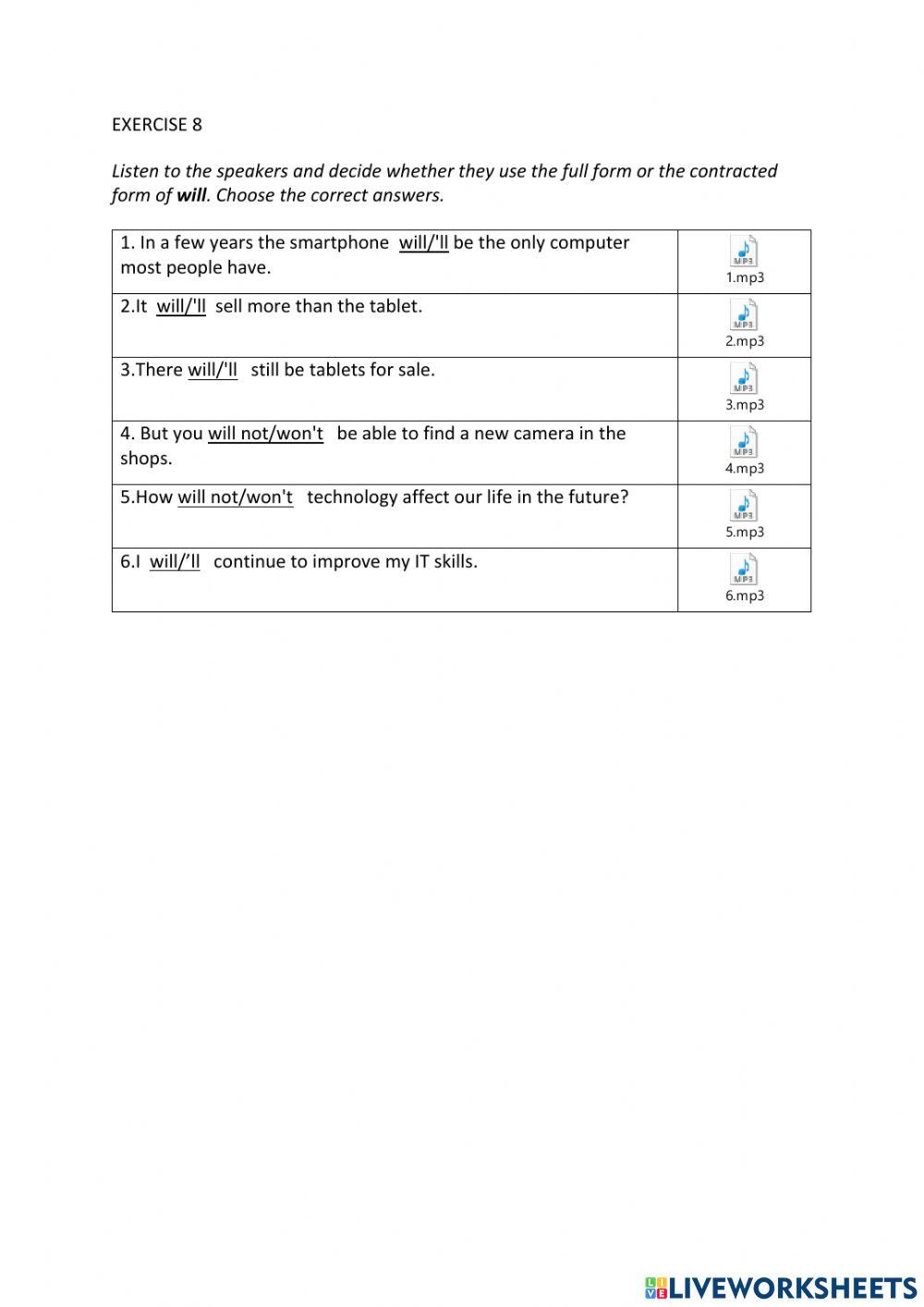 IE0, Unit 10, Listening and Speaking, Exercise 8