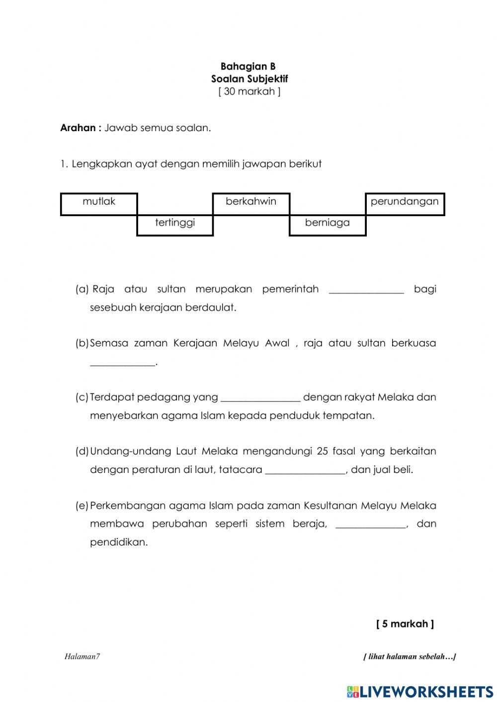 Pertaksiran formatif akhir tahun 2022-2023 tahun 5 sejarah