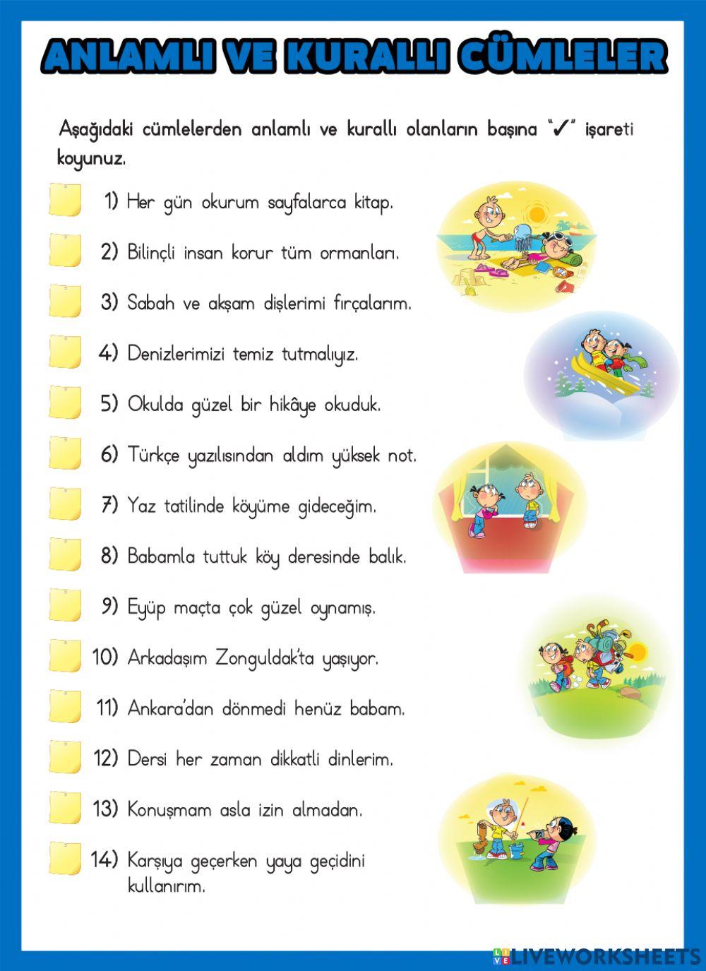 Türkçe-Anlamlı Ve Kurallı Cümleler