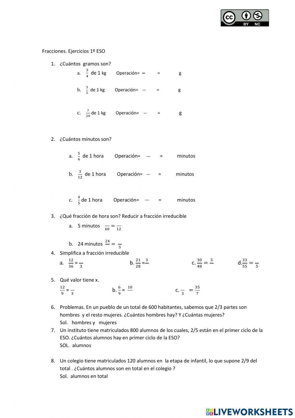 Ejercicios fracciones