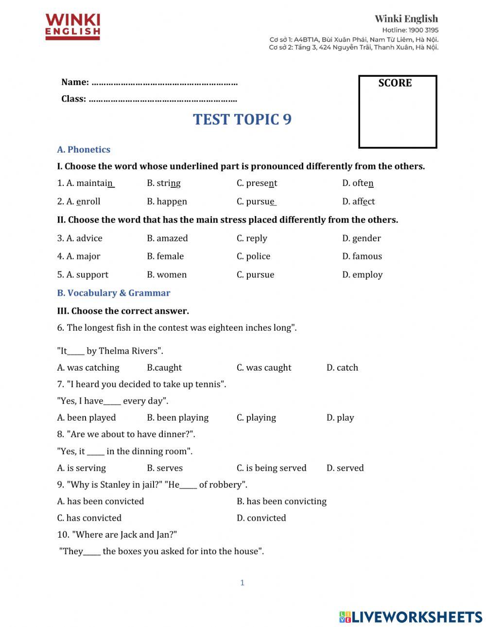 Test G10 - Topic 9 - Mixed Passive Voice